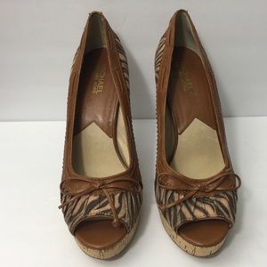 Michael Kors Leather Zebra Print Peep Toe Pumps 9